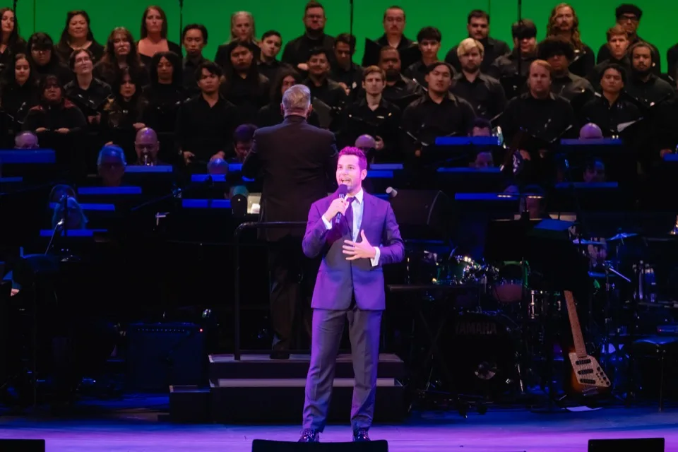 Skylar Astin performing at the Hollywood Bowl in 2024